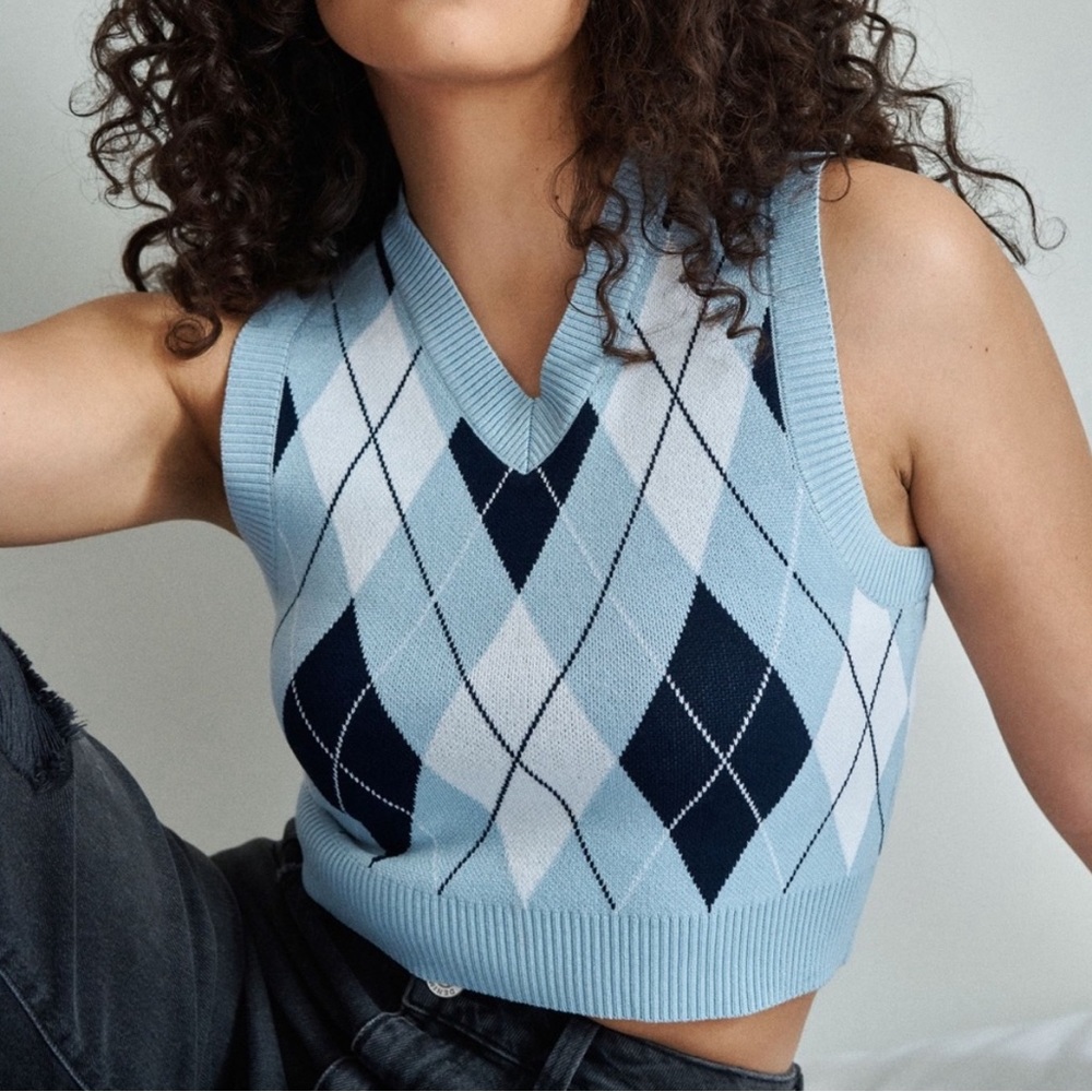 garage blue argyle vest